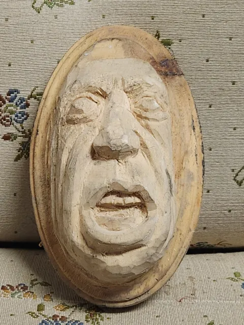 Hand Carved Wood Folk Art Creepy Fave