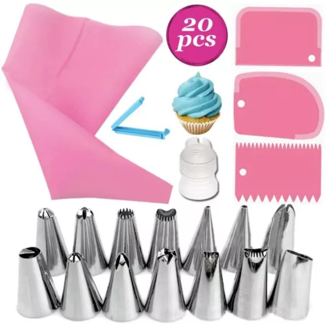 20pcs Icing Decorating Set Cake Decoration Equipment Pastry Bag + Piping Nozzles