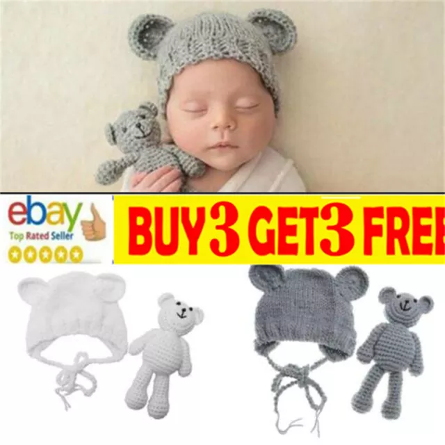 Newborn Baby Girl Boy Crochet Knit Costume Bear +Hat Photography Photo Props mh