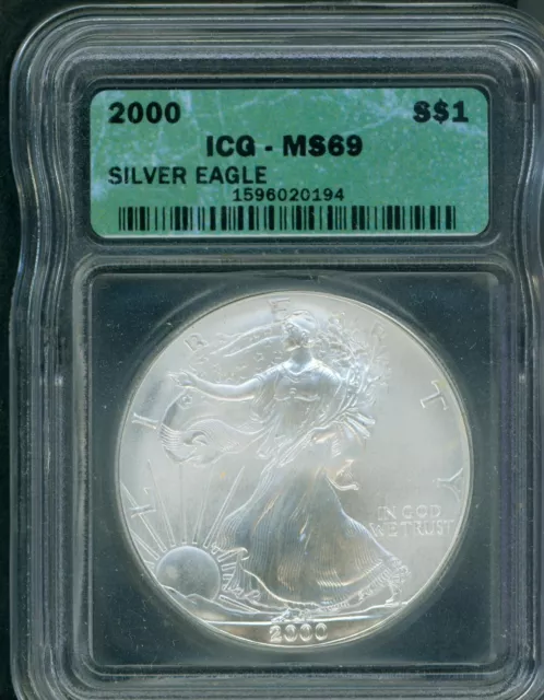 2000 American Silver Eagle ASE S$1 ICG MS69 MS-69 BEAUTIFUL Premium QUality P.Q.