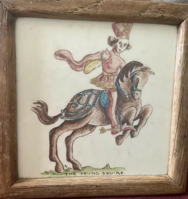 Antique Small Tile Titled “Young Squire”’Depicting a  Dandy on a Galloping Horse