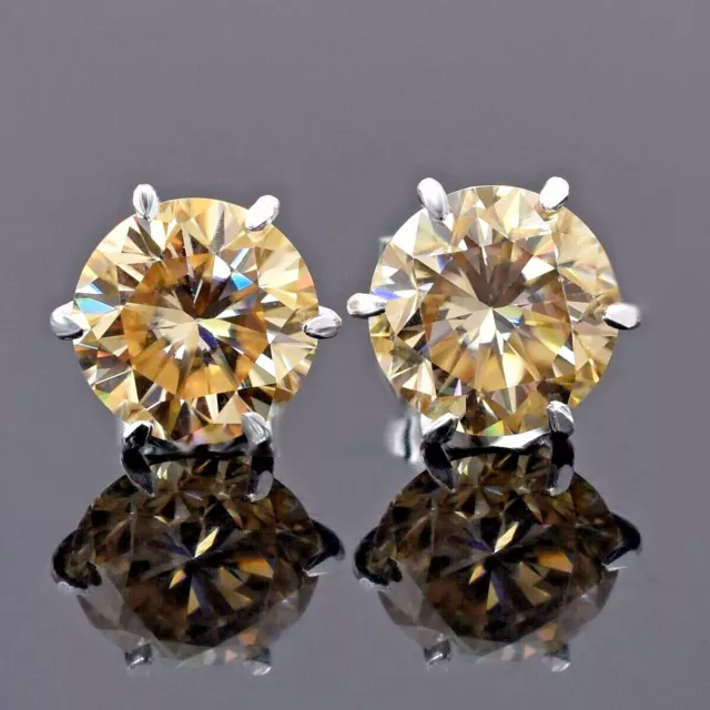 RARE 10.00 Ct Champagne Diamond Solitaire Studs Amazing Shine & Bling