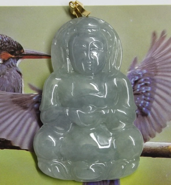 Certified Grade A Natural Icy Lavender Green Jadeite JADE Kwan-yin Pendant 18K