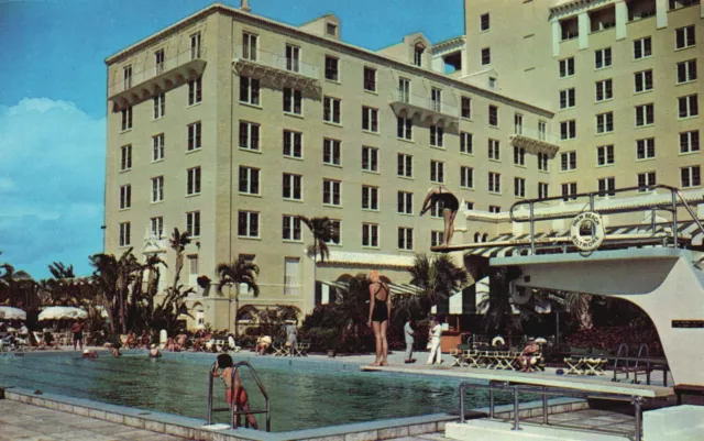 Postcard FL Palm Beach Biltmore Hotel Pool Diving Boards Chrome Vintage PC G8090