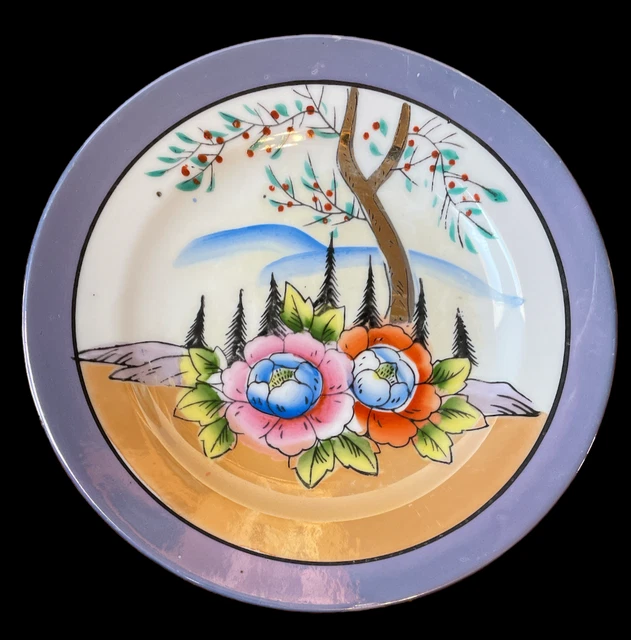 Vtg. 1920`s-30`s JAPANESE HAND PAINTED PORCELAIN LUSTERWARE Dessert plate 7 1/4"