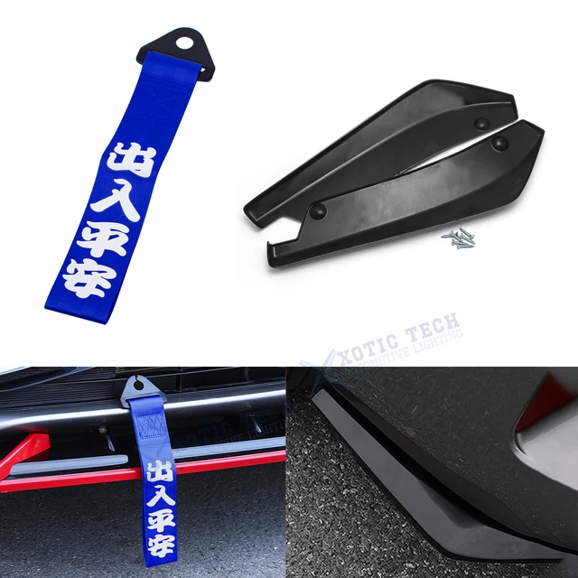 Car Auto Splitter Winglet Canard Diffuser Spoiler Lip+Towing Strap Universal Fit