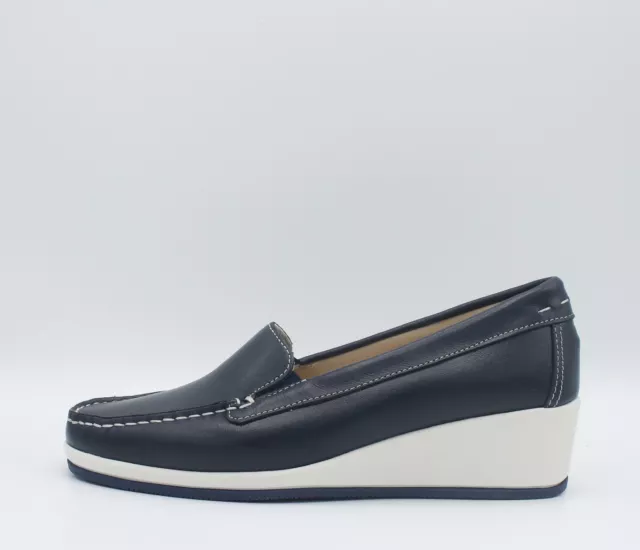 CINZIA SOFT IA1810 Chaussures Femme Mocassins en Cuir Lisse Bleu Compensées En