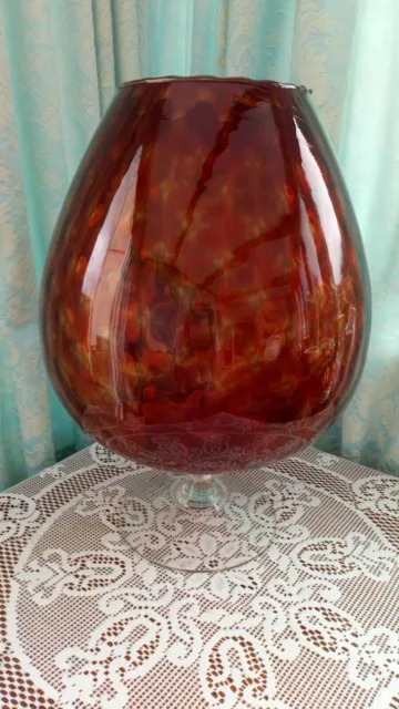 Vintage Red/Cranberry Large 14.5" Tall Brandy Balloon Glass Vase