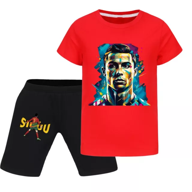 Kids Boys Ronaldo #7 Soccer Print Short Sleeve Outfits T-shirt+Short Sets AU 2