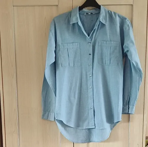 Ladies Blue Long Sleeve Top Blouse Shirt 100% Cotton Next Size 10