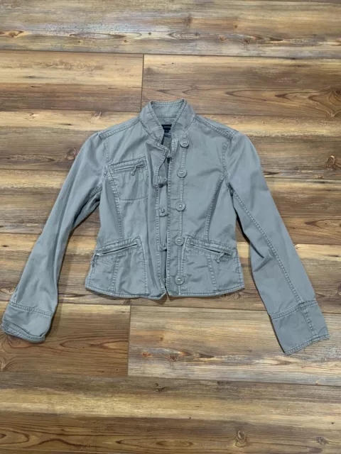 FRENCH CONNECTION Utility Jacket Womens SZ 4 With Buttons And Zip Pockets Sage