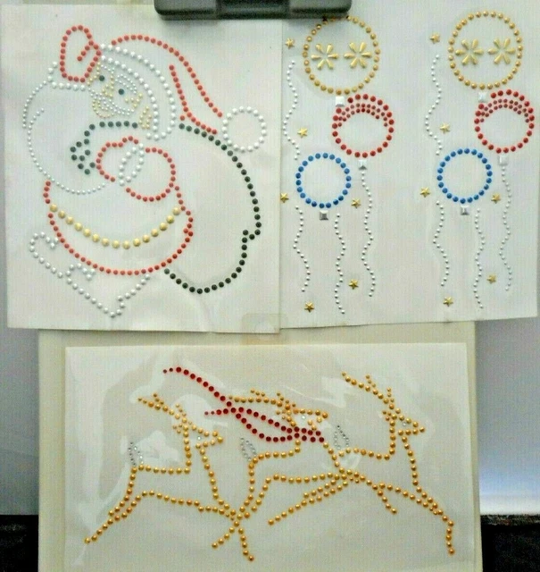 Lot-3 Christmas Santa Reindeer Ornaments Rhinestone Iron-On Hot-Fix Transfer #18