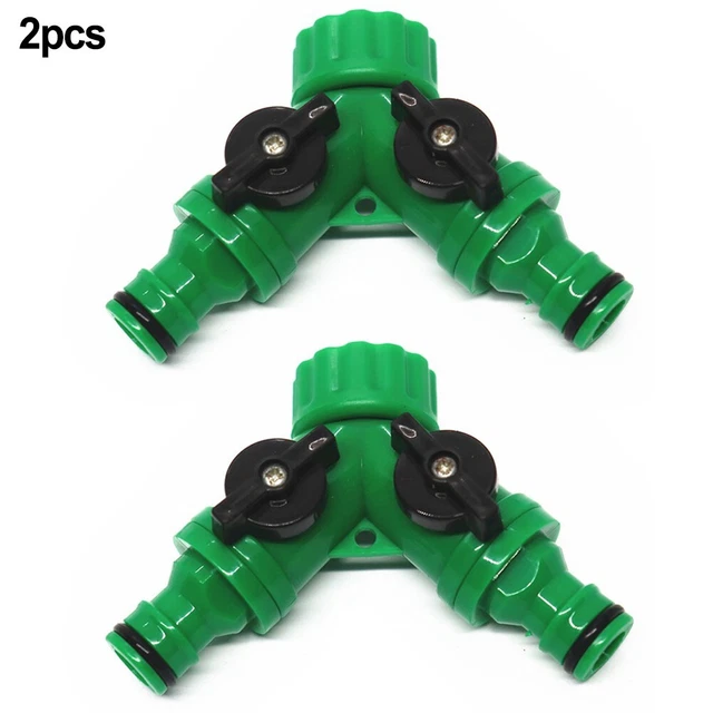 2Pcs Hose Pipe Valve Splitter Quick Connector Adaptor Y-shaped Garden Tap 2 Way