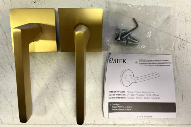 Emtek Helios Door Lever Dummy Set Square Rosette Solid Satin Brass 5050HLOUS4