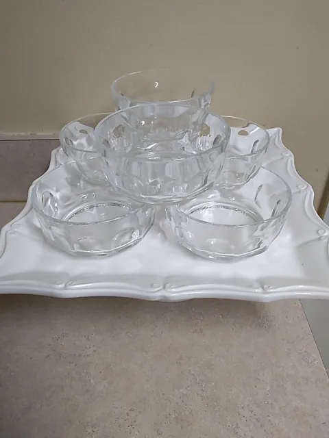 Vintage Arcoroc France 4 1/4 in Clear  Glass Thumbprint Dessert Bowls Set Of 6