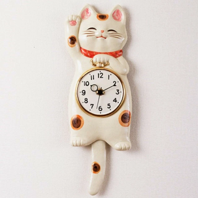 Pendule murale Manekineko chat chanceux noir poterie seto ware fait