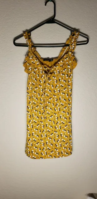 Boohoo JQ1135263 Petite Floral Print Summer Dress Mustard Size 2 0079