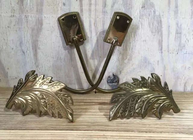 Vintage Brass Leaf Curtain Tie Back Wall Hooks Hardware