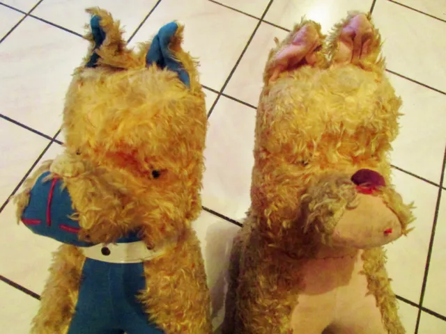 2 peluches anciennes : couple de chiens 40 cms -2 old teddy dogs- Saint Valentin 2