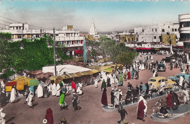 Carte postale ancienne postcard MAROC MOROCCO TANGER grand socco marché écr 1957