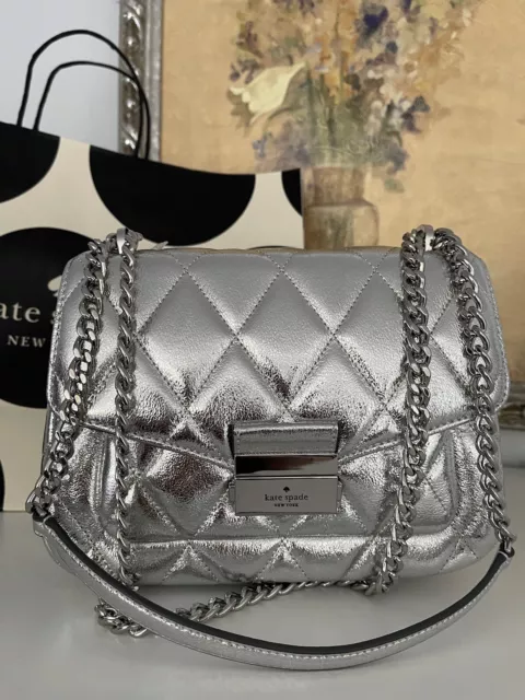 NWT Kate Spade Carey Flap Chain Shoulder Bag Crossbody Lunar Light Sliver