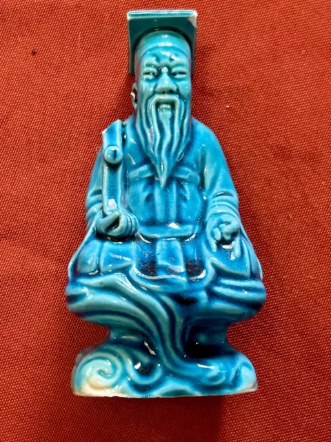 Turquoise Blue Porcelain Chinese Immortal Scholar Statue Figure 4.5"