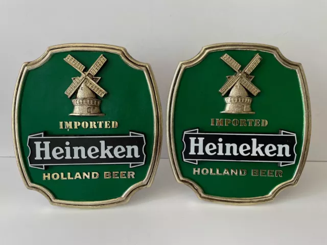 Vintage Lot of 2 Heineken Imported Holland Beer Wall Mounting / Table Sign 9.5"