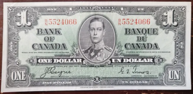 1937 Canada Bank $1 Bill Paper Money Dollar Canadian EF