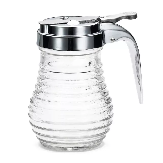 TableCraft BH7 6 Oz Clear Glass Beehive Syrup Dispenser with Chrome Plated Top