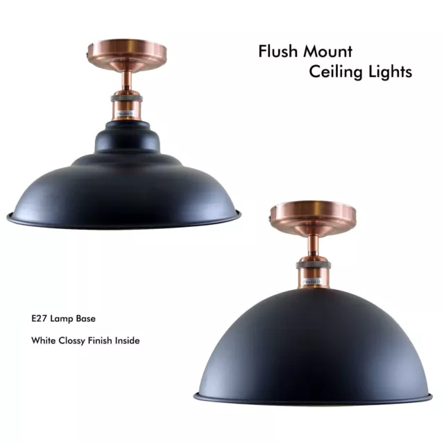 Vintage Industrial Black Ceiling Lights Flush Mount Metal Retro Lamp Shade Light