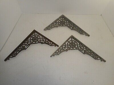 3 Vintage Cast Iron Architectural Salvage Brackets Decorative 7" x 9"