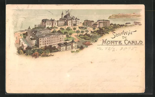 Lithographie anciennes Monte Carlo, 1895, vue de château 1895