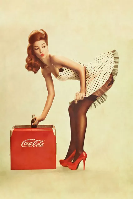 366713 Sexy Woman Getting a Cold Coca Cola Vintage Art Wall Print Poster AU