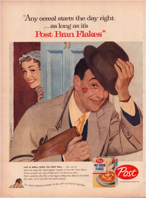 Print Ad Post Bran Flakes Cereal 1957 Kiss Lipstick Full Page 10.5"x13.5"