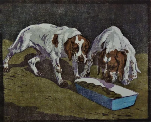 Walther KLEMM (1883-1957) - EXCELENTE Corte en madera 1907: PERROS JÓVENES (2 perros de caza) 2