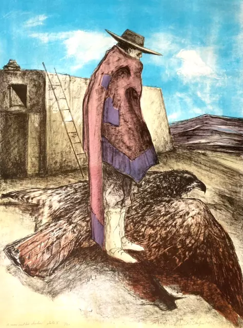 1980 Vintage David O'Stogre Art Man Shadow Bird Pueblo Native American Fashion