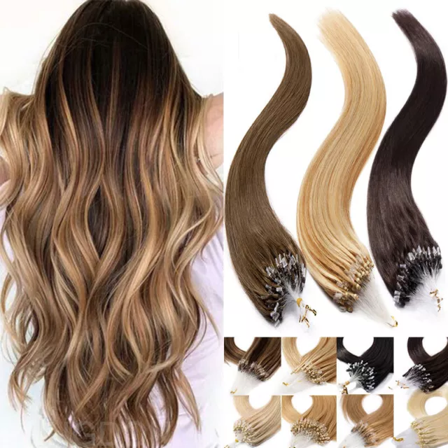 30-60CM Micro-Ring / Loop Dick Remy Echthaar Extensions Haarverlängerung 1g Lang