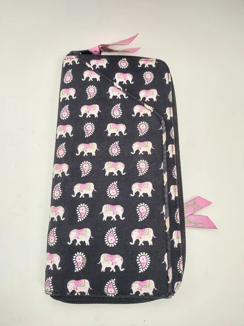 Vera Bradley Travel Organizer Pink Elephant Zip Around Large Passport Wallet EUC