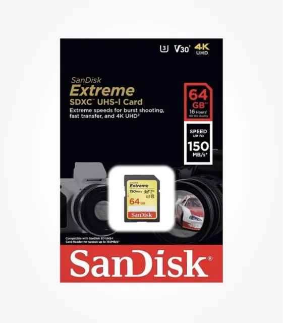 Genuine SanDisk Extreme 64GB SDXC Digital Memory Card 90MB/s V30 Class 10 4K New