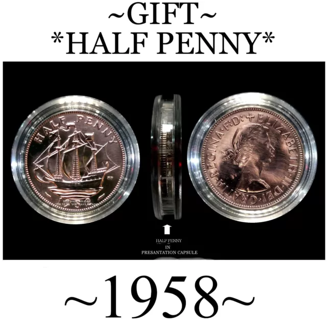66 Years Old, 1958 Half Penny. Ideal Birthday Gifts, Presents, Celebrations.