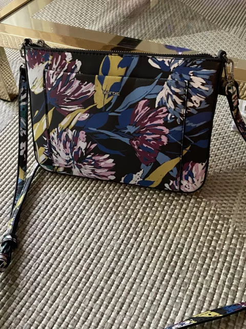 SAC marque PARFOIS bel imprimé floral bleu violet jaune rose BANDOULIERE POCHETT