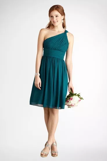 NWT BRIDESMAID Donna Morgan Rhea One-Shoulder Chiffon Dress Prom Wedding JADE 8