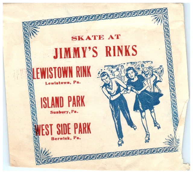 ORIGINAL VINTAGE 1940S Roller Skating Rink Sticker Jimmy's Sunbury