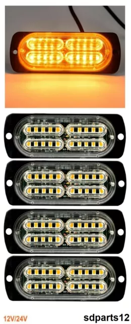 4 Feux d'Avertissement LED 12-24V 10W Orange Stroboscopique Flash Voiture Camion