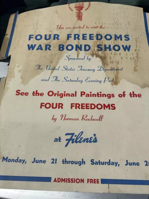 1943 WW2 WAR Bond Show Poster Norman Rockwell Four Freedoms at Filene’s ...