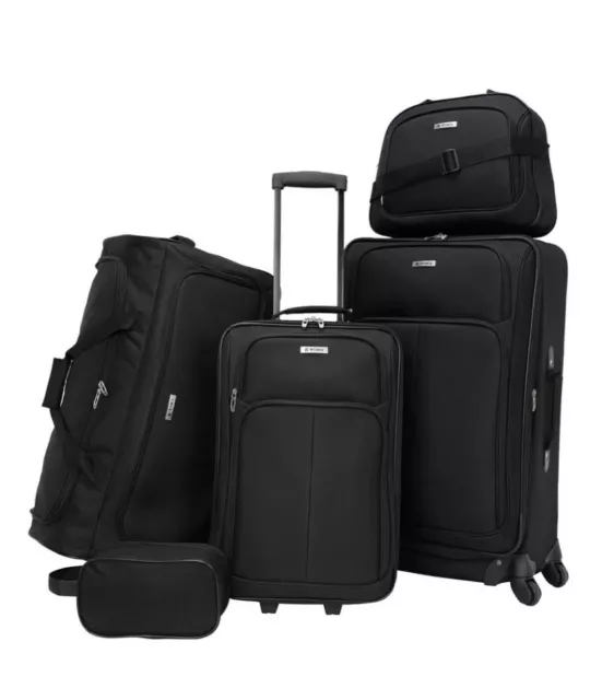 TAG Ridgefield 5 Pc. Softside Luggage Set Black- Brand New Light Weight