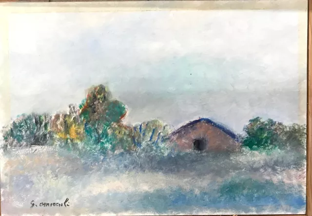 Dipinto Olio su Cartone Paesaggio Primavera Giovanni Omiccioli  cm. 36,5  x 25,5