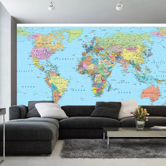 Foto Mural Vinilo Póster Autoadhesivo Vlies Mundo Continentes Mapa Del Mundo