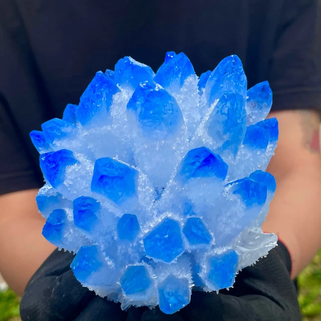 2.13LB New Find sky blue Phantom Quartz Crystal Cluster Mineral Specimen Healing 9