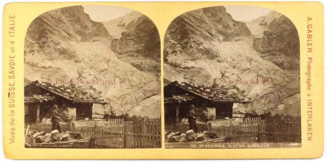 SUISSE Glacier Grindelwald c1870 Photo A. Gabler Stereo Vintage Albumine P72L4n